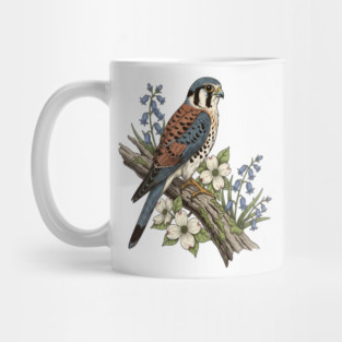 American Kestrel with Bluebells and Dogwood Botanicals Mug