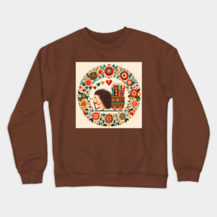 Hedgehog with Pencil Cart – Scandinavian Folk Art Back to School Design © heidiannemorris Crewneck Sweatshirt
