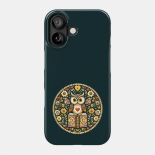 Wise Owl with Books – Scandinavian Folk Art Back to School Design © heidiannemorris Phone Case