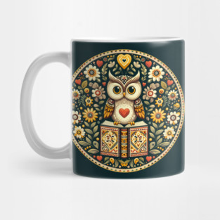 Wise Owl with Books – Scandinavian Folk Art Back to School Design © heidiannemorris Mug