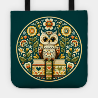 Wise Owl with Books – Scandinavian Folk Art Back to School Design © heidiannemorris Tote