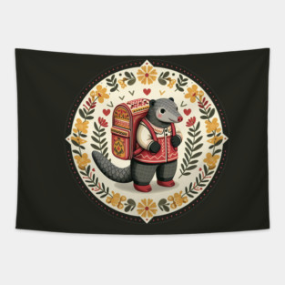 Backpack Pangolin – Hope for Wildlife series – Scandinavian Folk Art Back to School Design © heidiannemorris Tapestry