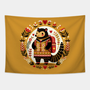 Backpack Pangolin – Hope for Wildlife series – Scandinavian Folk Art Back to School Design © heidiannemorris Tapestry