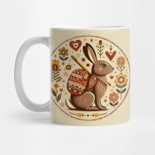 Backpack Bunny – Scandinavian Folk Art Back to School Design © heidiannemorris Mug