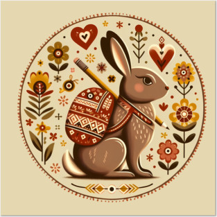 Backpack Bunny – Scandinavian Folk Art Back to School Design © heidiannemorris Posters and Art