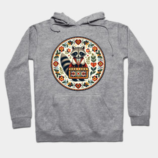 Boarding School Raccoon with Suitcase – Scandinavian Folk Art Back to School Design © heidiannemorris Hoodie