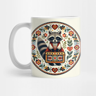 Boarding School Raccoon with Suitcase – Scandinavian Folk Art Back to School Design © heidiannemorris Mug