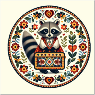 Boarding School Raccoon with Suitcase – Scandinavian Folk Art Back to School Design © heidiannemorris Posters and Art