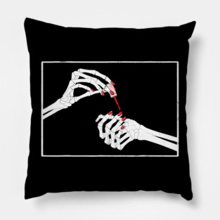 Skeleton Hands Painting Nails Red Manicure Halloween Nail Tech Pillow