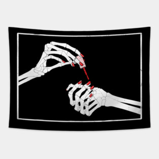 Skeleton Hands Painting Nails Red Manicure Halloween Nail Tech Tapestry