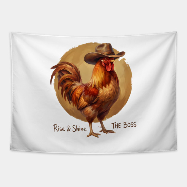 Rise & Shine The Boss Farm Animal Rooster Tapestry by ArtistTee ⭐⭐⭐⭐⭐