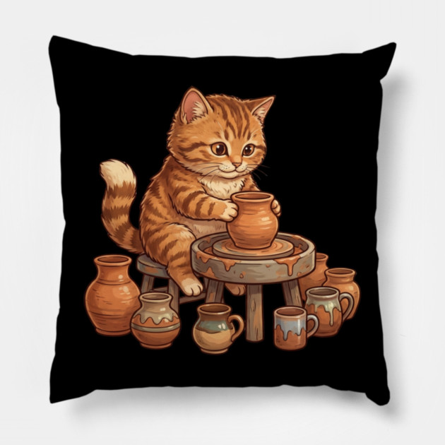 Cat Potter Pottery Making Ceramicist Pillow by ArtistTee ⭐⭐⭐⭐⭐
