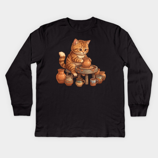 Cat Potter Pottery Making Ceramicist Kids Long Sleeve T-Shirt by ArtistTee ⭐⭐⭐⭐⭐