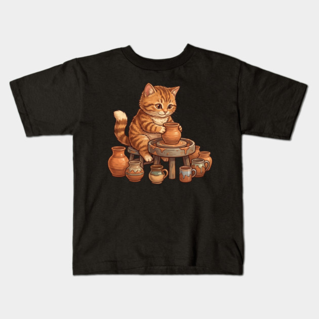 Cat Potter Pottery Making Ceramicist Kids T-Shirt by ArtistTee ⭐⭐⭐⭐⭐