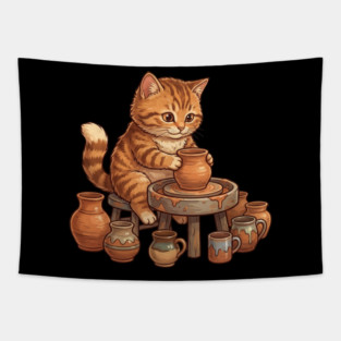 Cat Potter Pottery Making Ceramicist Tapestry