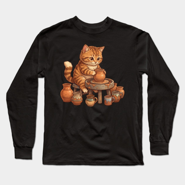 Cat Potter Pottery Making Ceramicist Long Sleeve T-Shirt by ArtistTee ⭐⭐⭐⭐⭐