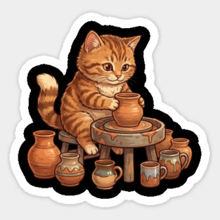 Cat Potter Pottery Making Ceramicist Sticker