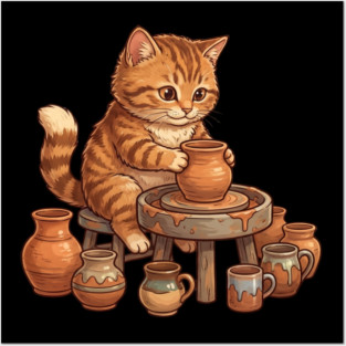 Cat Potter Pottery Making Ceramicist Posters and Art