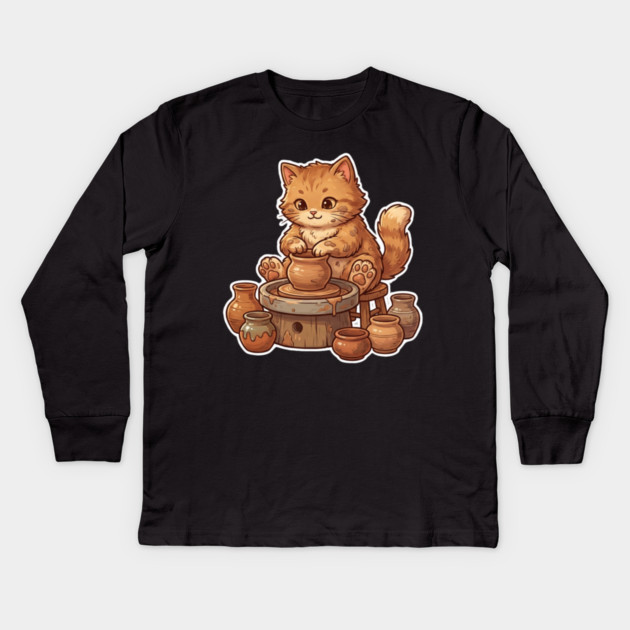 Cat Potter Pottery Cat Lover Cute Kids Long Sleeve T-Shirt by ArtistTee ⭐⭐⭐⭐⭐