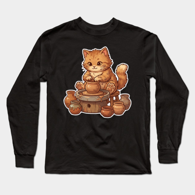 Cat Potter Pottery Cat Lover Cute Long Sleeve T-Shirt by ArtistTee ⭐⭐⭐⭐⭐