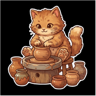 Cat Potter Pottery Cat Lover Cute Posters and Art