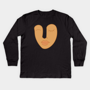 Abstract Minimal Face Art Modern Feminine Earth Tone Design Kids Long Sleeve T-Shirt