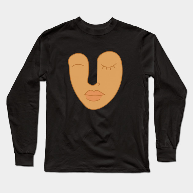 Abstract Minimal Face Art Modern Feminine Earth Tone Design Long Sleeve T-Shirt by Anne Lee