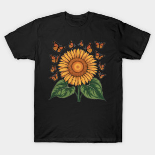 Sunflower With Monarch Butterflies T-Shirt