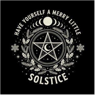 Yule Solstice Witch Pagan Triple Moon Pentagram Winter Holiday Greeting Posters and Art