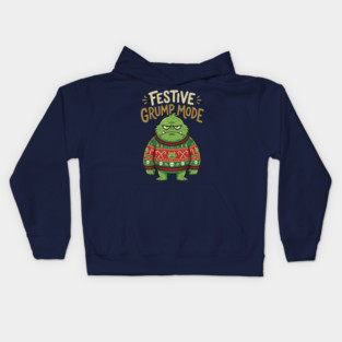 Festive Grump Mode Funny Green Holiday Monster Kids Hoodie