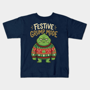 Festive Grump Mode Funny Green Holiday Monster Kids T-Shirt