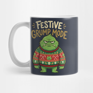 Festive Grump Mode Funny Green Holiday Monster Mug