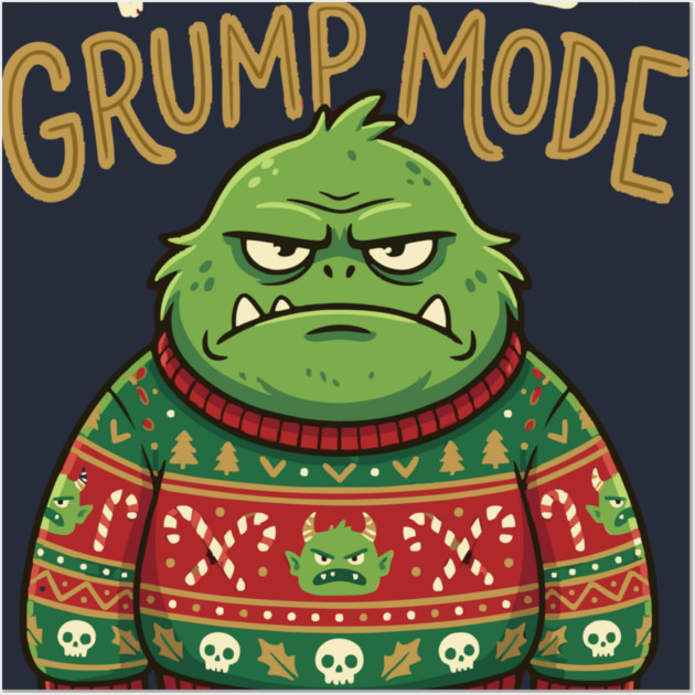 Festive Grump Mode Funny Green Holiday Monster Wall Art by Rommel's Store 1