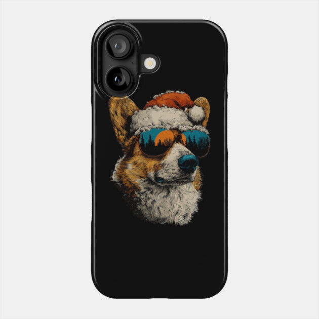 Festive Corgi With Sunglasses Santa Hat Snow Christmas Dog Phone Case by yangho
