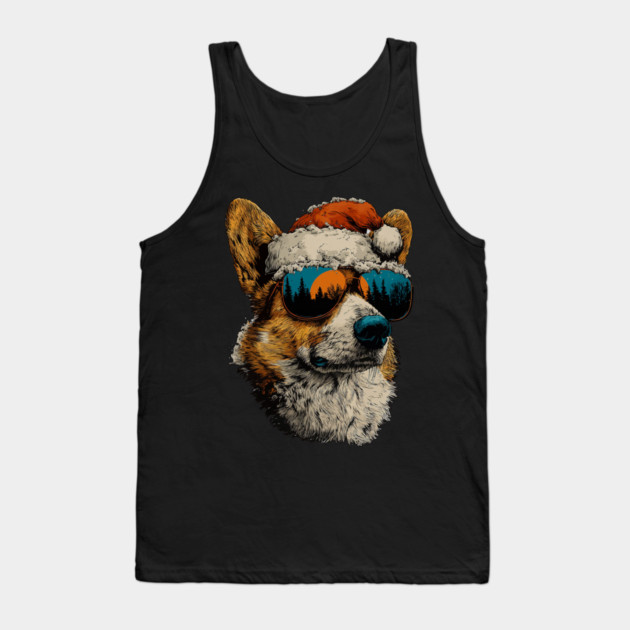 Festive Corgi With Sunglasses Santa Hat Snow Christmas Dog Tank Top by yangho