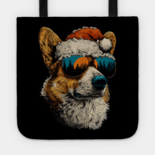 Festive Corgi With Sunglasses Santa Hat Snow Christmas Dog Tote
