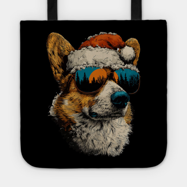 Festive Corgi With Sunglasses Santa Hat Snow Christmas Dog Tote by yangho