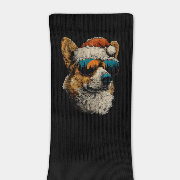 Festive Corgi With Sunglasses Santa Hat Snow Christmas Dog by yangho