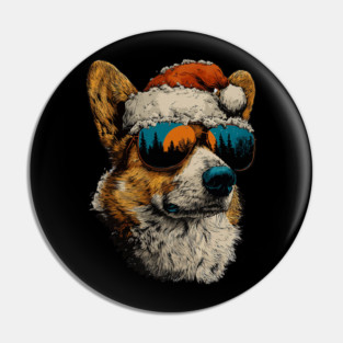 Festive Corgi With Sunglasses Santa Hat Snow Christmas Dog Pin