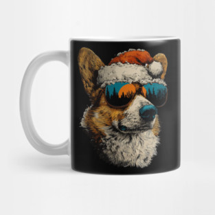 Festive Corgi With Sunglasses Santa Hat Snow Christmas Dog Mug