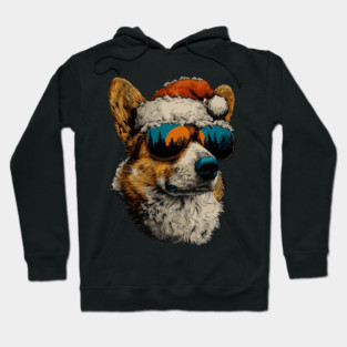 Festive Corgi With Sunglasses Santa Hat Snow Christmas Dog Hoodie