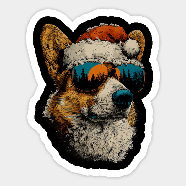 Festive Corgi With Sunglasses Santa Hat Snow Christmas Dog Magnet by yangho