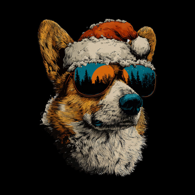 Festive Corgi With Sunglasses Santa Hat Snow Christmas Dog by yangho