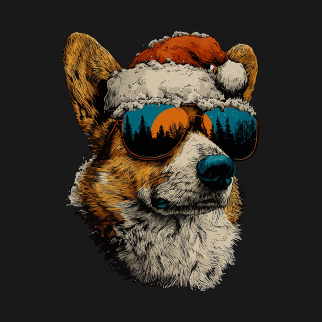 Festive Corgi With Sunglasses Santa Hat Snow Christmas Dog by yangho