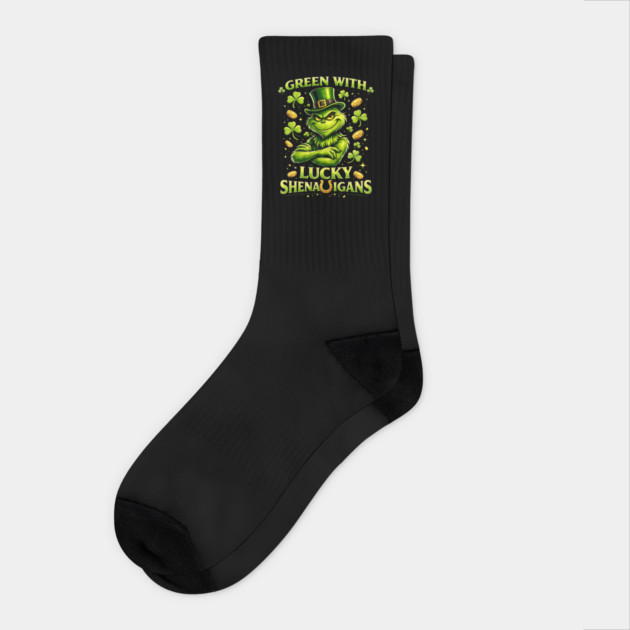 Green With Lucky Shenanigans St Patrick’s Day Grinch Shirt Socks by UrbanLifeApparel