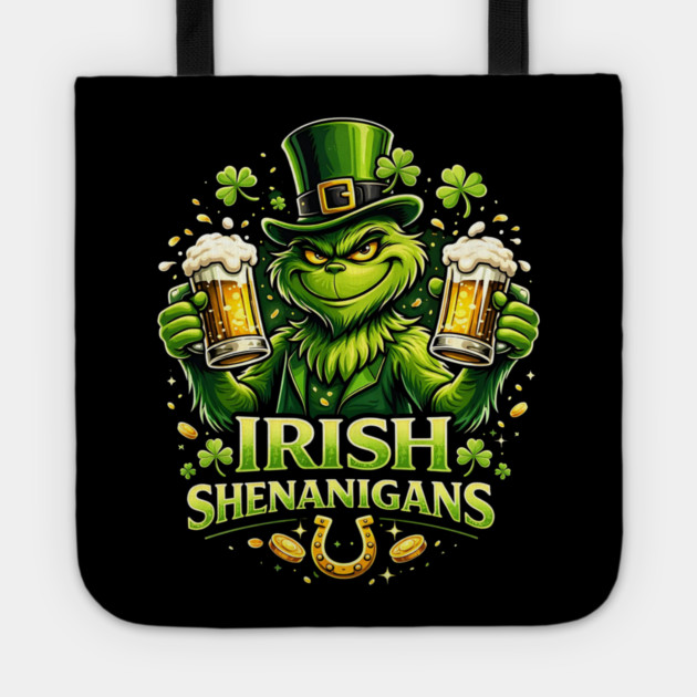 Irish Shenanigans Funny St Patrick’s Day Green Beer Shirt Tote by UrbanLifeApparel