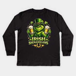 Irish Shenanigans Funny St Patrick’s Day Green Beer Shirt Kids Long Sleeve T-Shirt