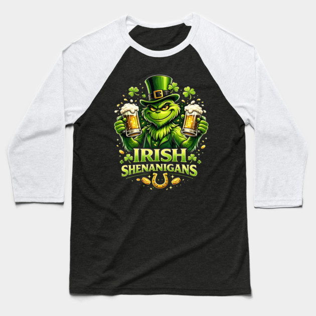 Irish Shenanigans Funny St Patrick’s Day Green Beer Shirt Baseball T-Shirt by UrbanLifeApparel