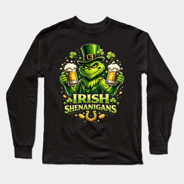 Irish Shenanigans Funny St Patrick’s Day Green Beer Shirt Long Sleeve T-Shirt by UrbanLifeApparel
