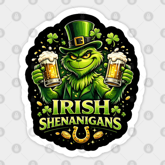 Irish Shenanigans Funny St Patrick’s Day Green Beer Shirt Sticker by UrbanLifeApparel